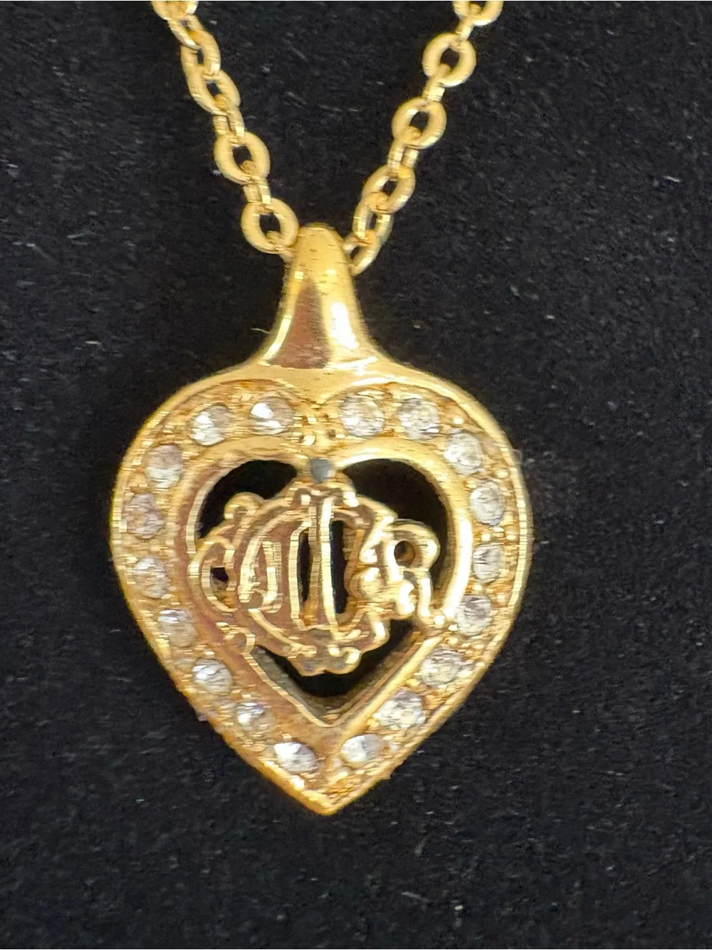Dior Gold Heart Locket Necklace with Crystal Accents